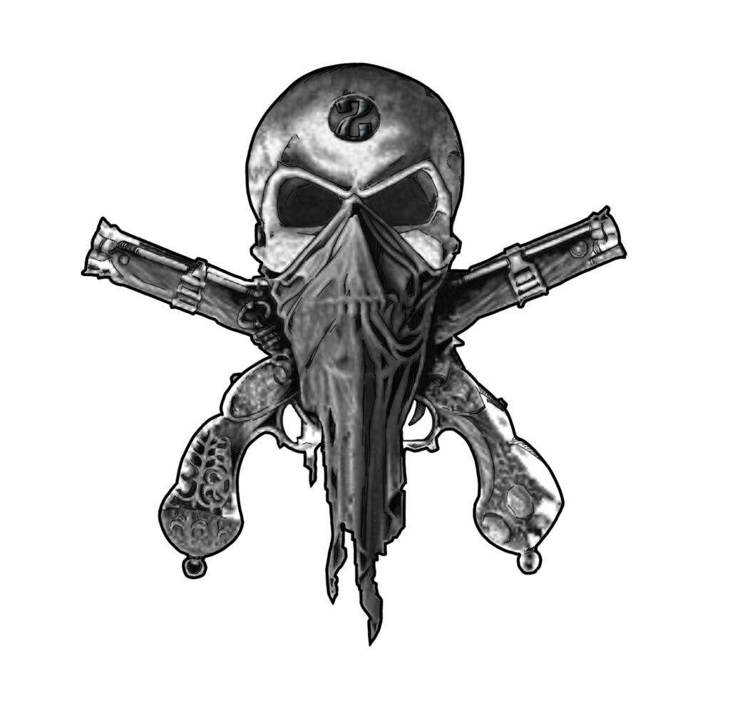 skull and cross guns design
