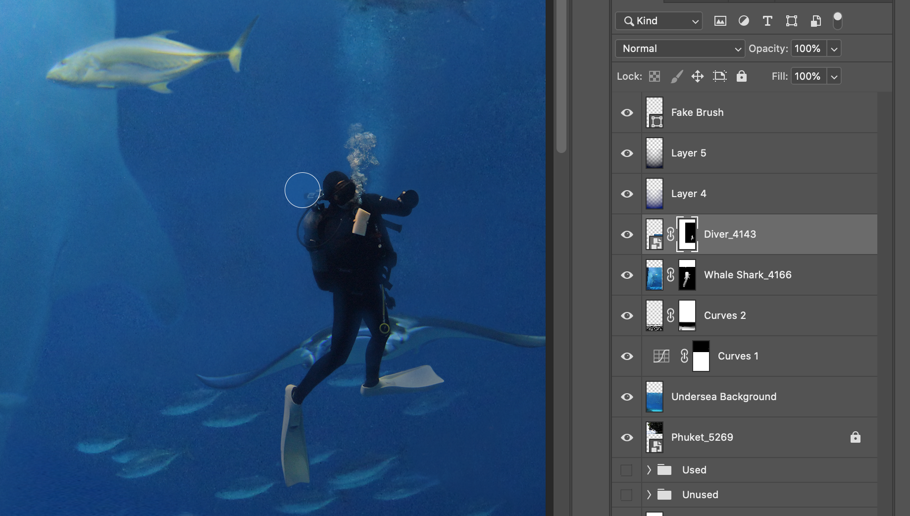 Showing how I cleaned up the edges of the diver layer.